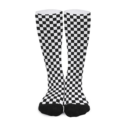 Black And White Checkered Pattern Print Long Socks