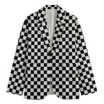 Black And White Checkered Pattern Print Men's Blazer