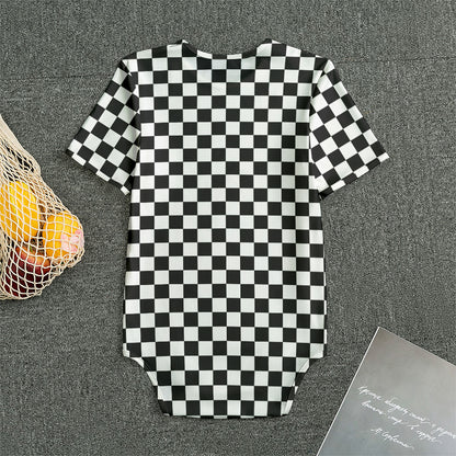 Black And White Checkered Pattern Print Men's Bodysuit