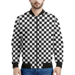 Black And White Checkered Pattern Print Men's Bomber Jacket