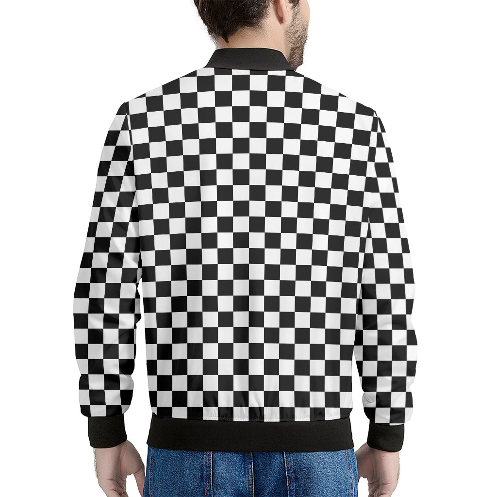 Black And White Checkered Pattern Print Men's Bomber Jacket