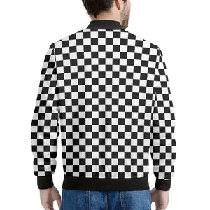 Black And White Checkered Pattern Print Men's Bomber Jacket