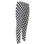Black And White Checkered Pattern Print Men's Compression Pants