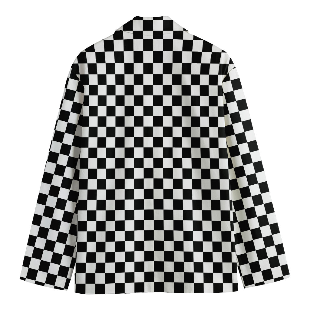 Black And White Checkered Pattern Print Men's Cotton Blazer