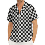 Black And White Checkered Pattern Print Men's Deep V-Neck Shirt