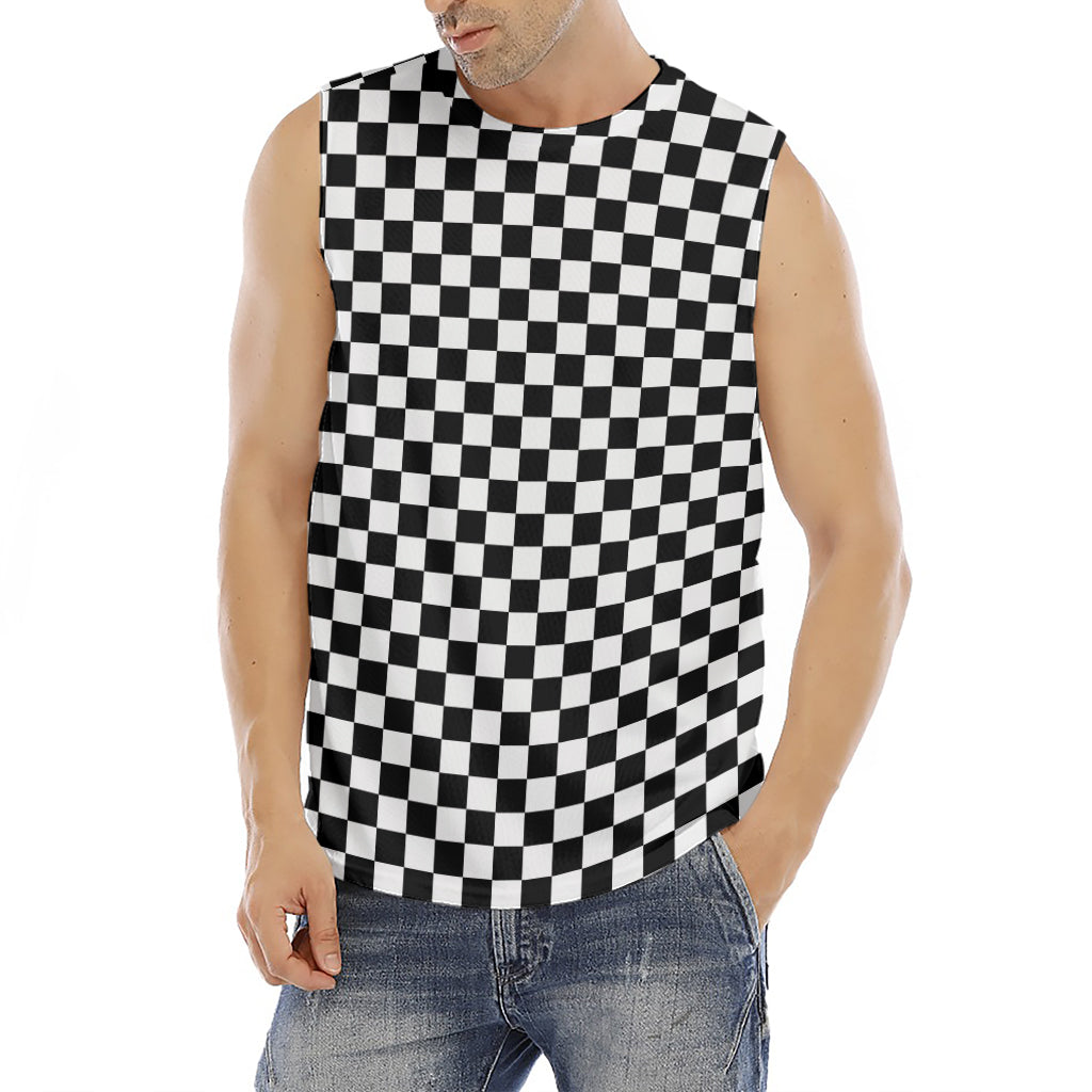 Black And White Checkered Pattern Print Men's Fitness Tank Top
