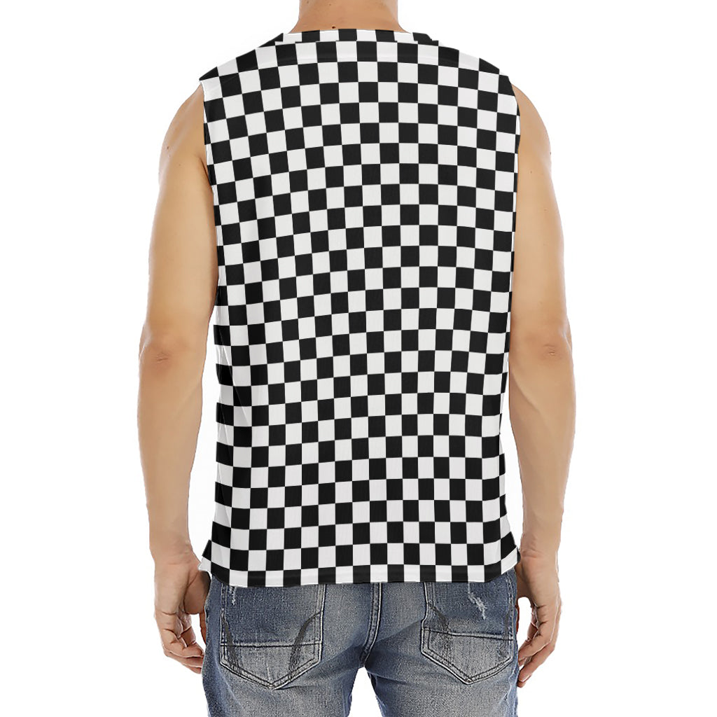 Black And White Checkered Pattern Print Men's Fitness Tank Top