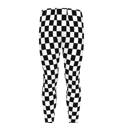 Black And White Checkered Pattern Print Men's leggings