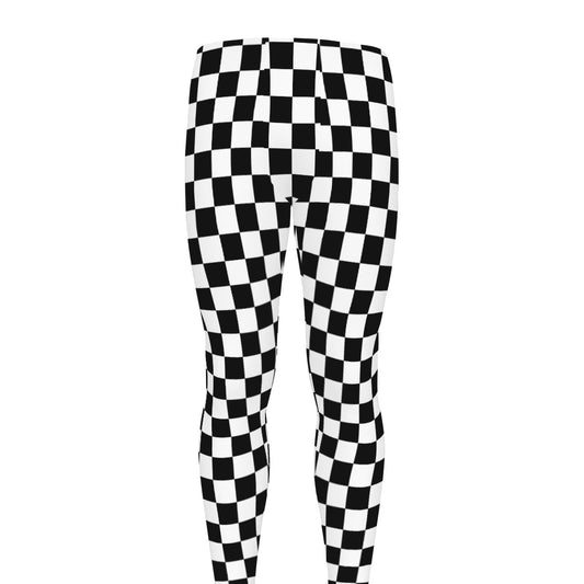 Black And White Checkered Pattern Print Men's leggings