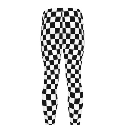 Black And White Checkered Pattern Print Men's leggings