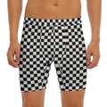 Black And White Checkered Pattern Print Men's Long Boxer Briefs