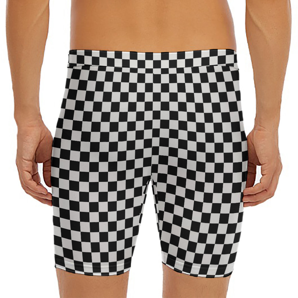 Black And White Checkered Pattern Print Men's Long Boxer Briefs
