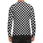 Black And White Checkered Pattern Print Men's Long Sleeve Rash Guard