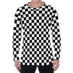 Black And White Checkered Pattern Print Men's Long Sleeve T-Shirt
