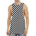 Black And White Checkered Pattern Print Men's Muscle Tank Top