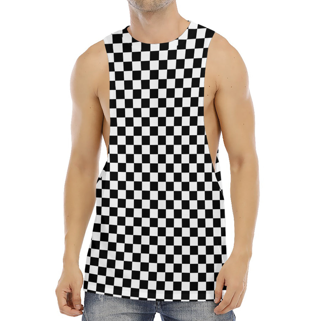 Black And White Checkered Pattern Print Men's Muscle Tank Top