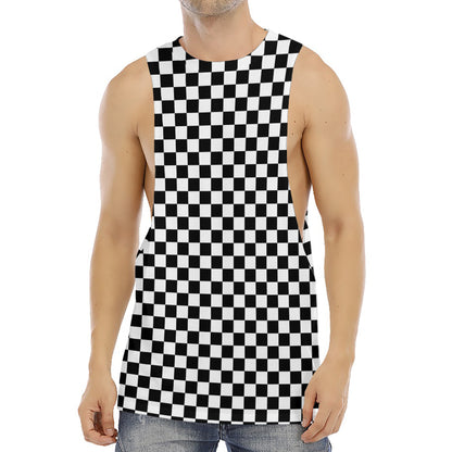 Black And White Checkered Pattern Print Men's Muscle Tank Top