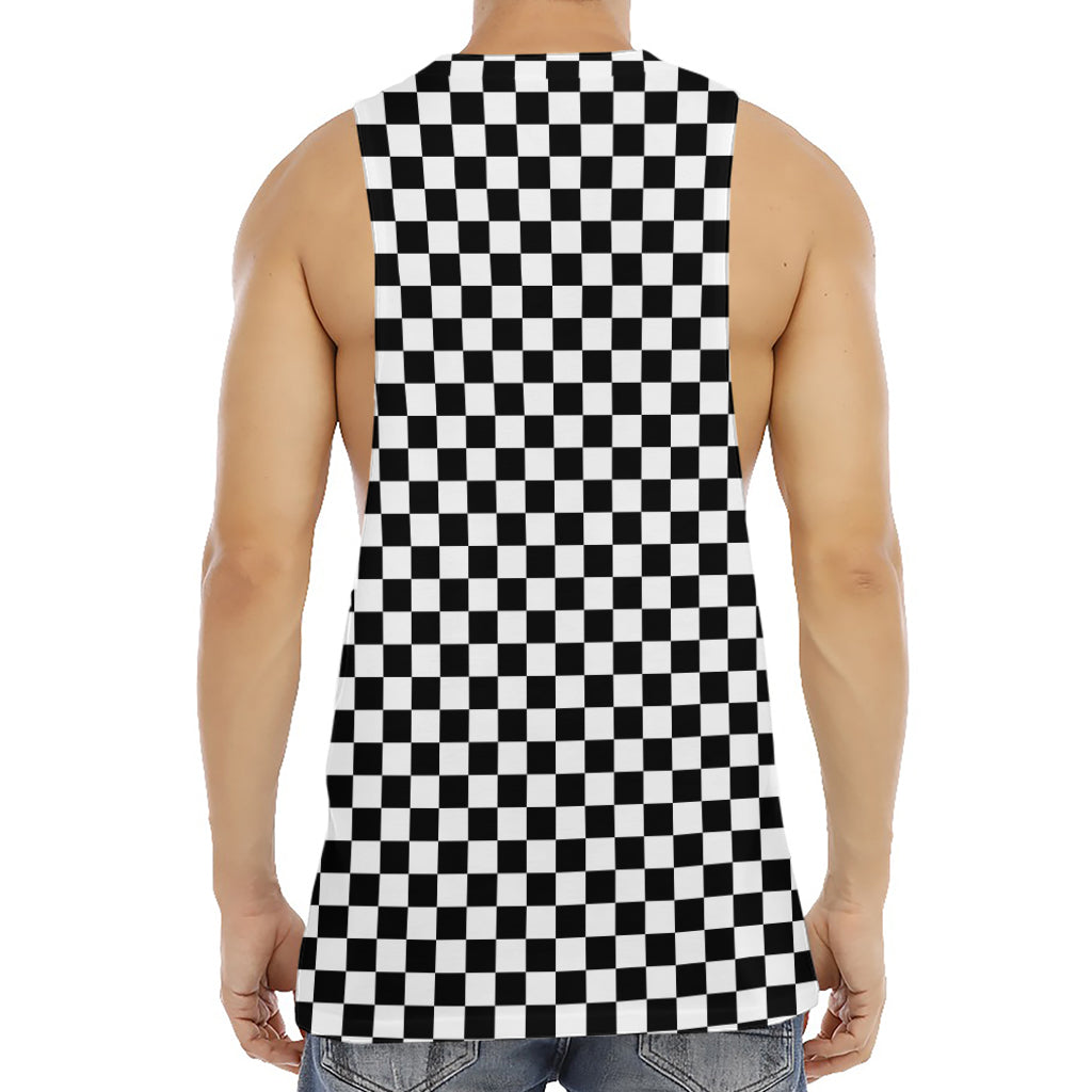 Black And White Checkered Pattern Print Men's Muscle Tank Top