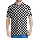 Black And White Checkered Pattern Print Men's Polo Shirt