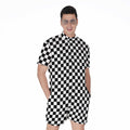Black And White Checkered Pattern Print Men's Romper