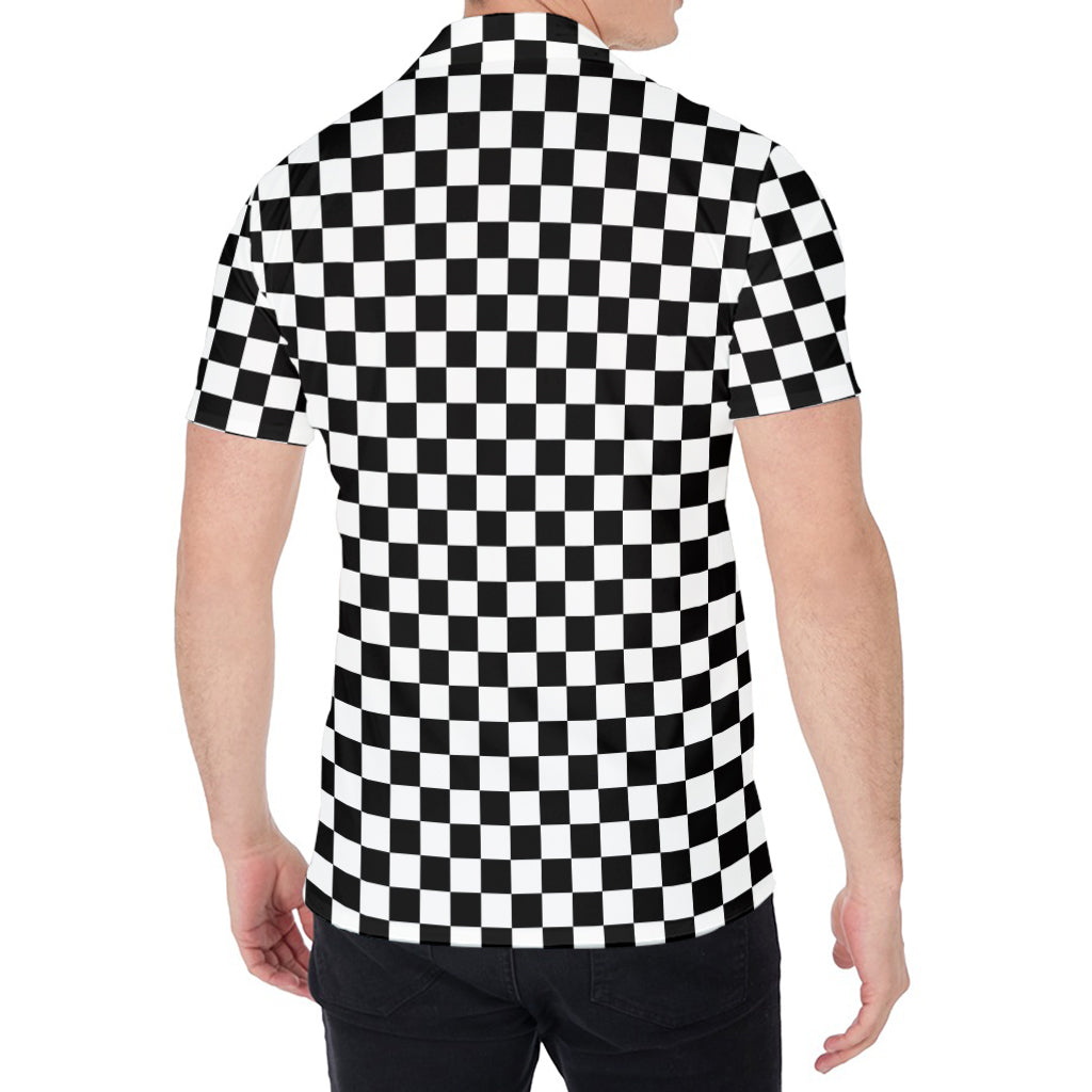 Black And White Checkered Pattern Print Men's Shirt