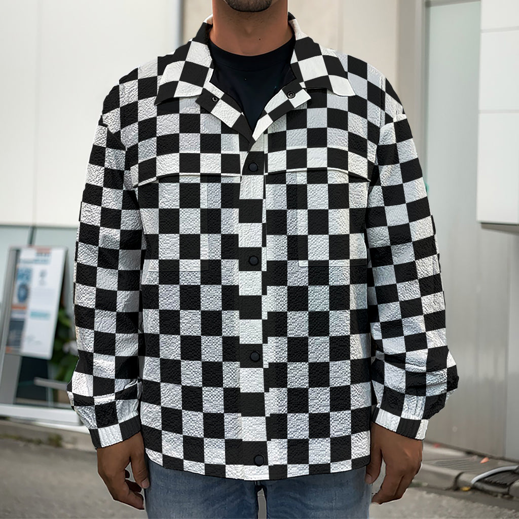 Black And White Checkered Pattern Print Men's Shirt Jacket
