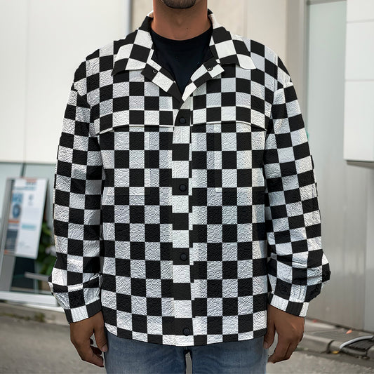 Black And White Checkered Pattern Print Men's Shirt Jacket
