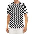 Black And White Checkered Pattern Print Men's Short Sleeve Rash Guard