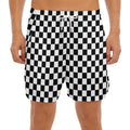 Black And White Checkered Pattern Print Men's Split Running Shorts