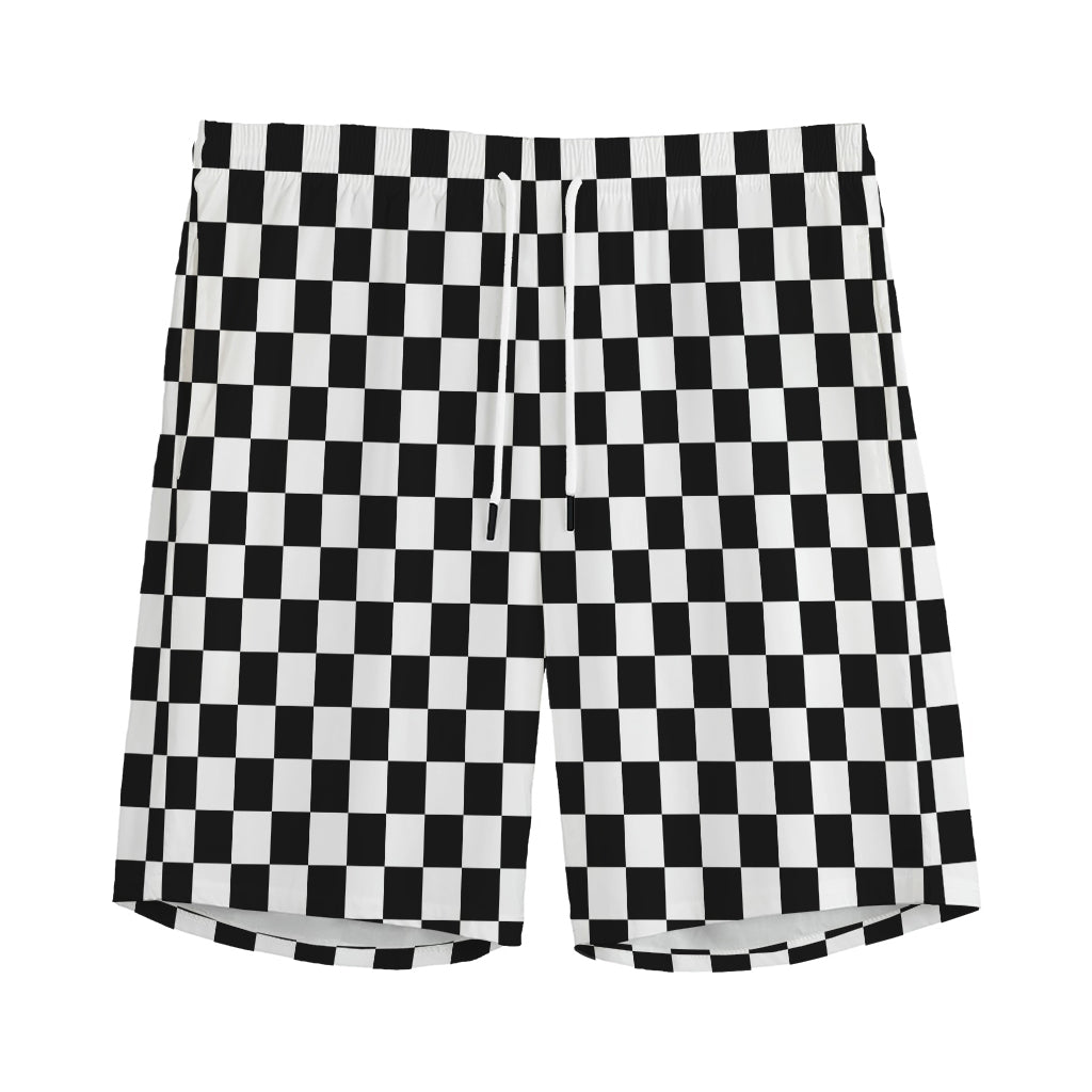 Black And White Checkered Pattern Print Men's Sports Shorts