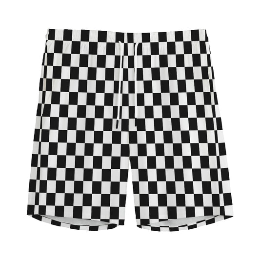 Black And White Checkered Pattern Print Men's Sports Shorts