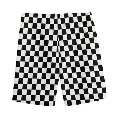 Black And White Checkered Pattern Print Men's Sports Shorts