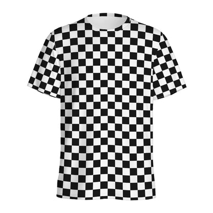 Black And White Checkered Pattern Print Men's Sports T-Shirt