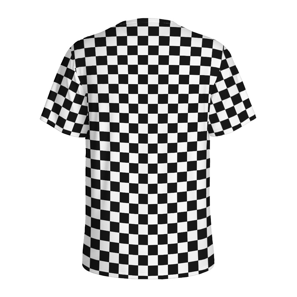 Black And White Checkered Pattern Print Men's Sports T-Shirt