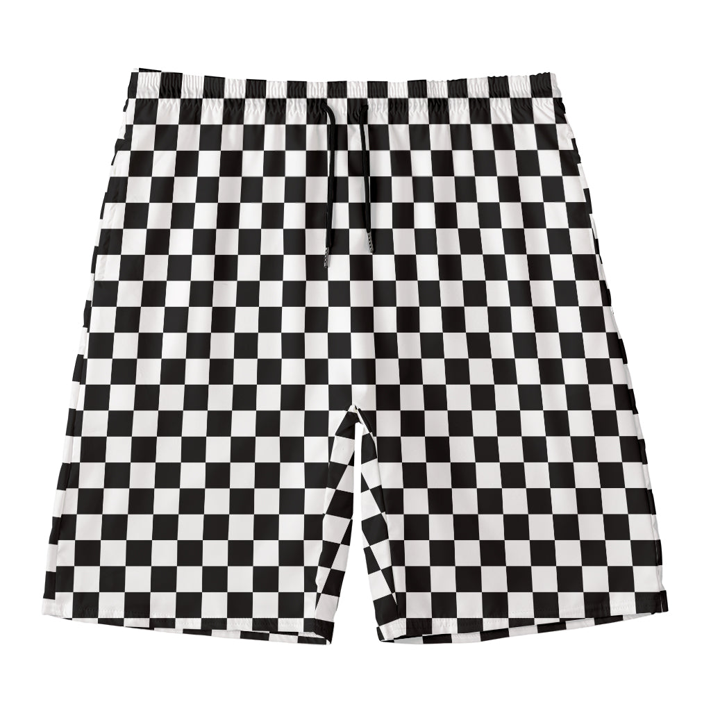 Black And White Checkered Pattern Print Men's Swim Trunks