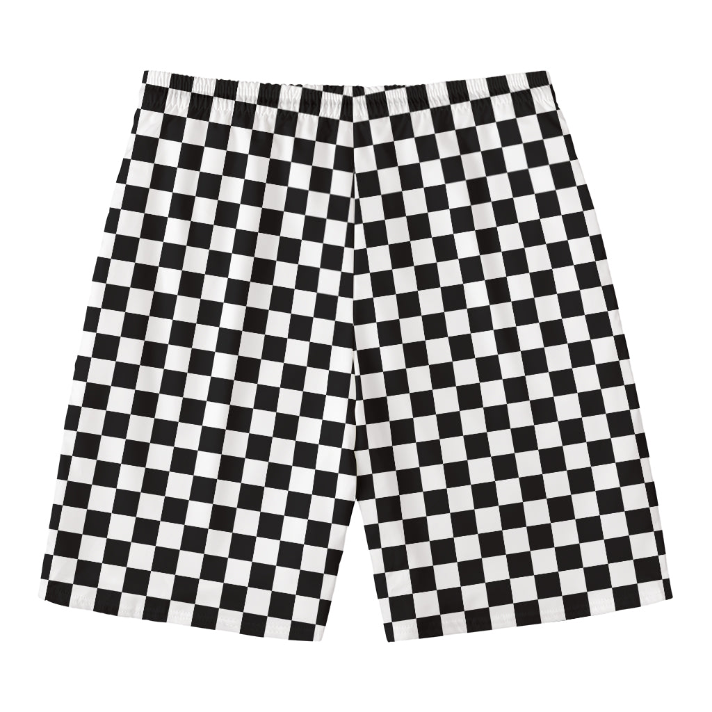 Black And White Checkered Pattern Print Men's Swim Trunks