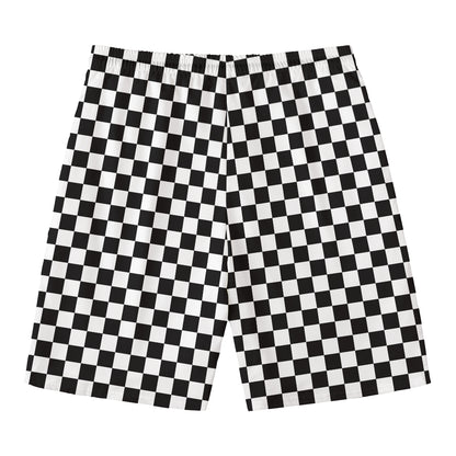 Black And White Checkered Pattern Print Men's Swim Trunks