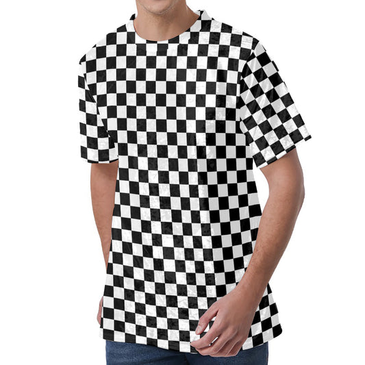 Black And White Checkered Pattern Print Men's Velvet T-Shirt
