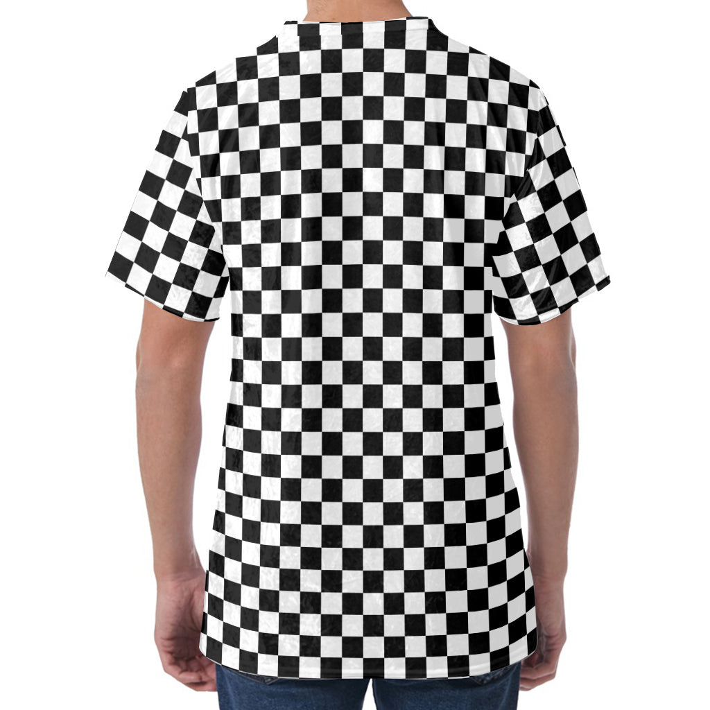 Black And White Checkered Pattern Print Men's Velvet T-Shirt
