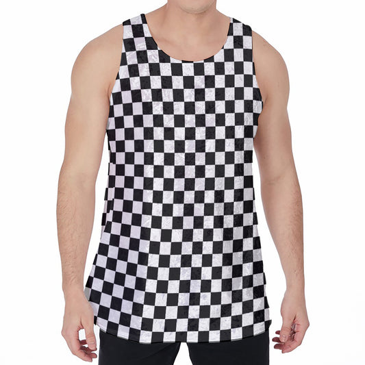 Black And White Checkered Pattern Print Men's Velvet Tank Top