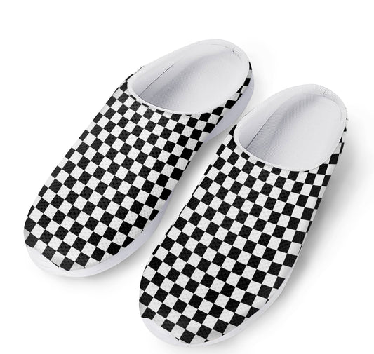 Black And White Checkered Pattern Print Mesh Casual Shoes