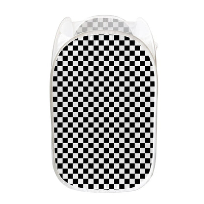 Black And White Checkered Pattern Print Mesh Laundry Hamper