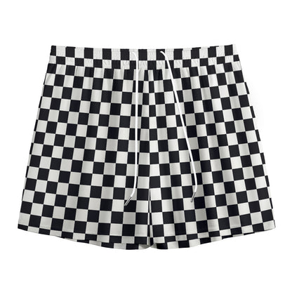 Black And White Checkered Pattern Print Mesh Shorts