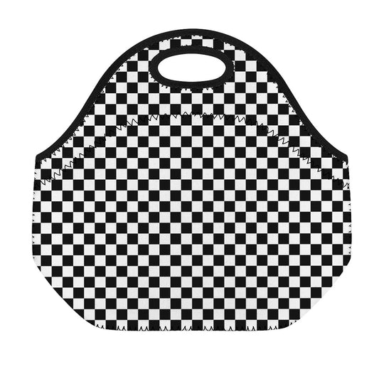 Black And White Checkered Pattern Print Neoprene Lunch Bag
