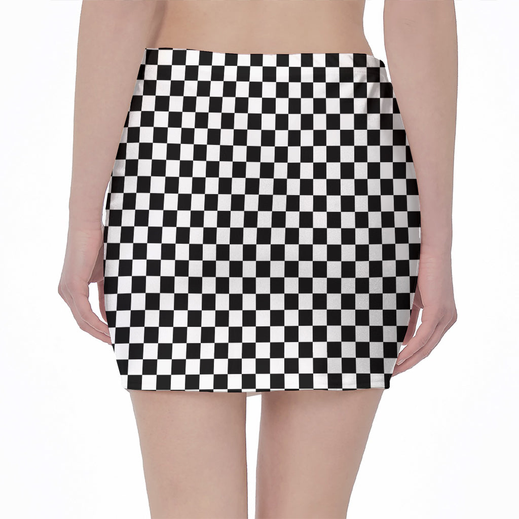 Black And White Checkered Pattern Print Pencil Mini Skirt