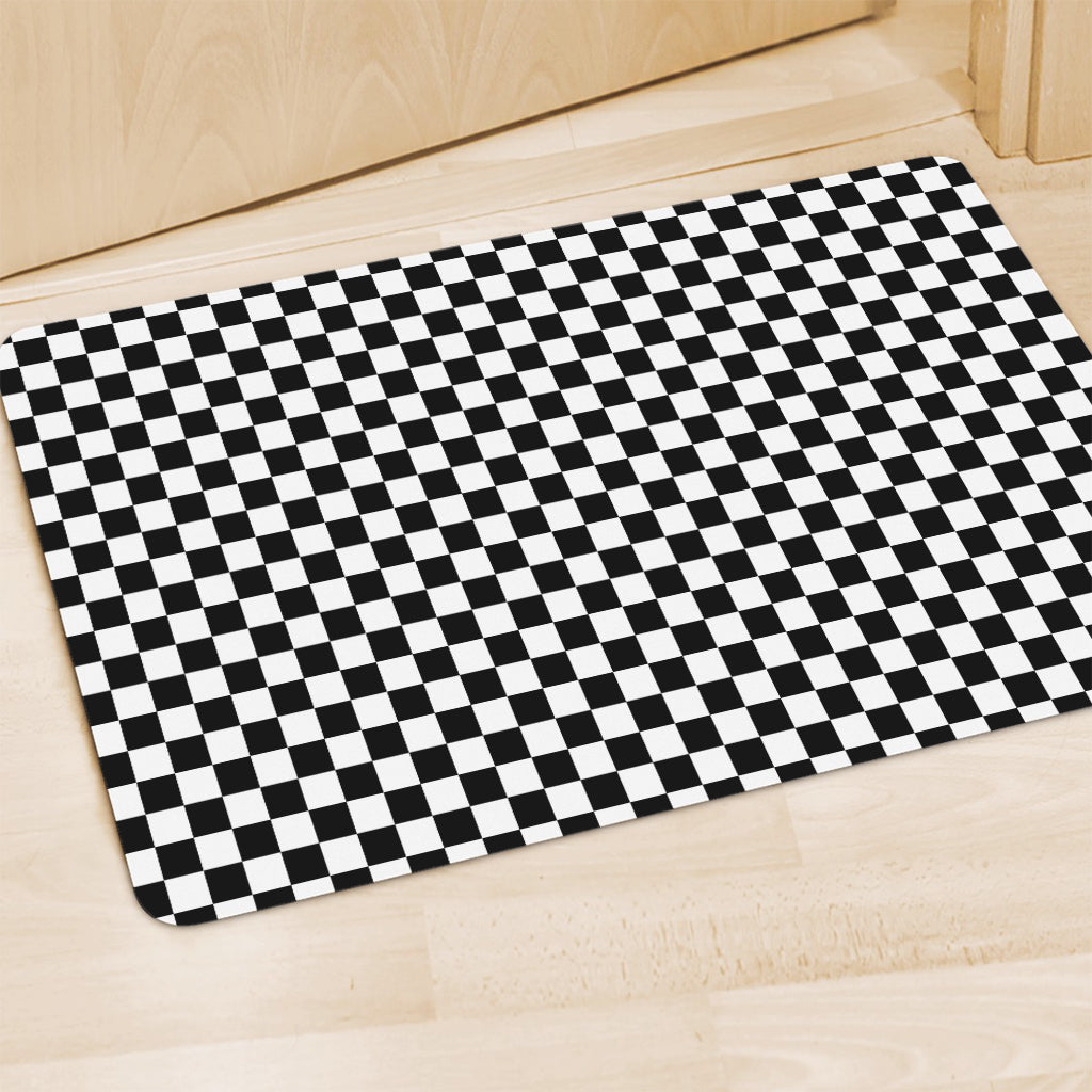 Black And White Checkered Pattern Print Polyester Doormat