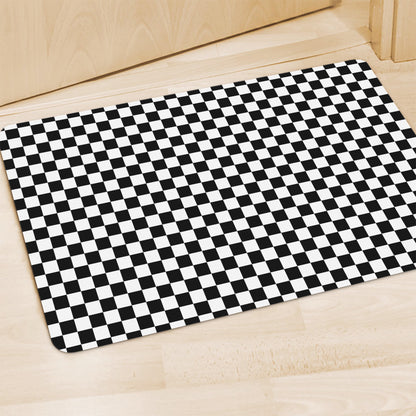 Black And White Checkered Pattern Print Polyester Doormat