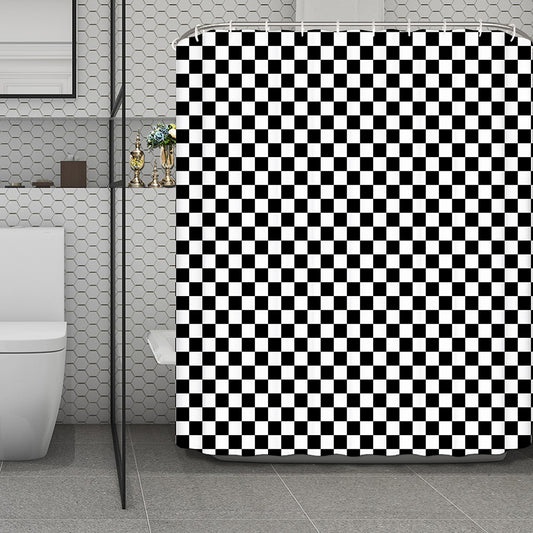 Black And White Checkered Pattern Print Polyester Shower Curtain