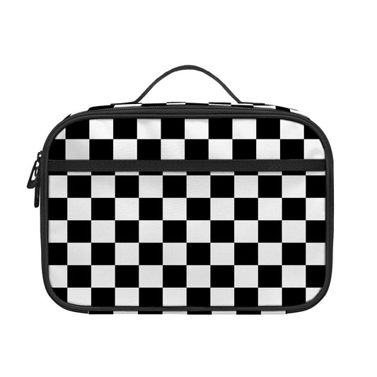 Black And White Checkered Pattern Print Portable Lunch Bag