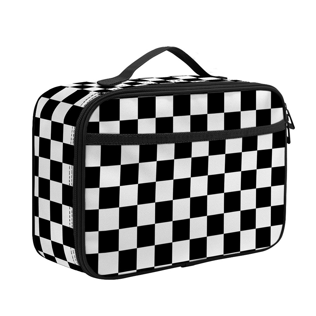 Black And White Checkered Pattern Print Portable Lunch Bag